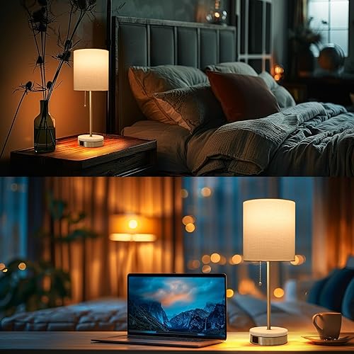 Miniatura 6 de Juego de 2 lámparas de mesa para sala de estar, lámpara de noche de cristal moderna con puertos USB, lámparas de mesita de noche regulables de 4