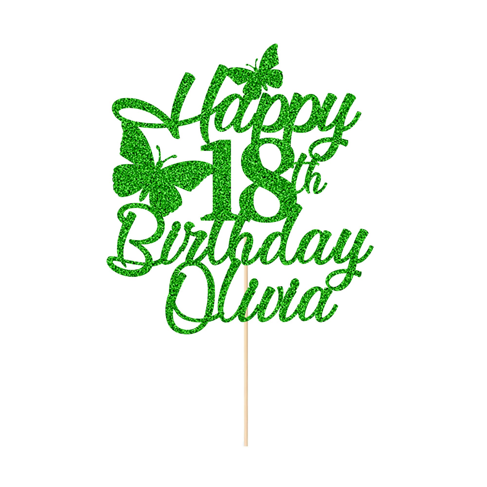 Personalised Happy Birthday Cake Topper Multicolour Birthday Cake Topper Double Sided Glitter Butterfly Cake Topper Decorations for Women Men Girl Boy(Green)