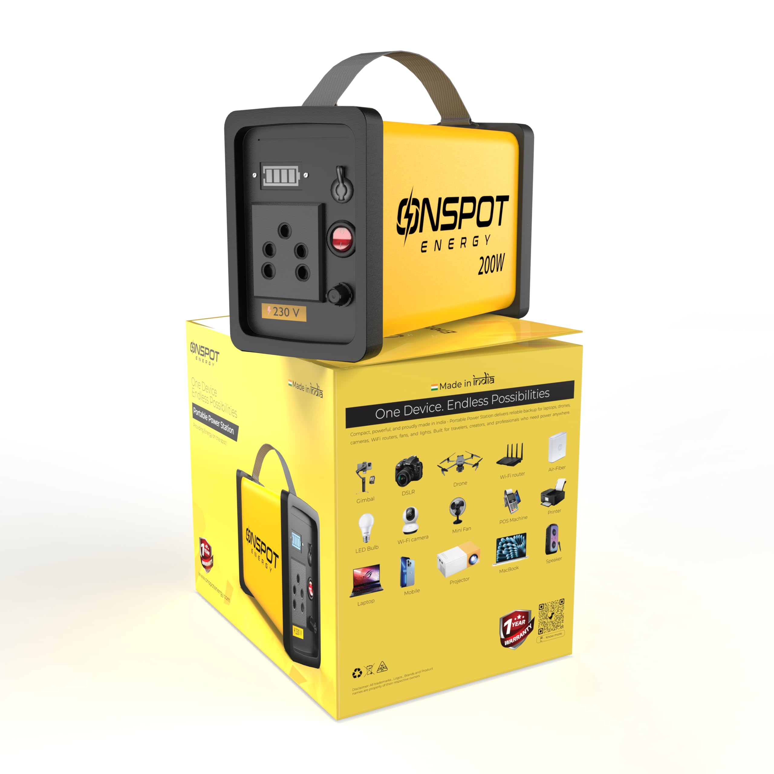 200W Portable Power Station | Made in India | Power Backup for Laptop, Drone, Projector, TV & Printer | Wi-Fi, CCTV (DVR), LED Lights & Fans (Up to 200W) | Outdoor Use