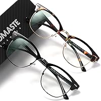 Vista 23 de Lentes de bloqueo de luz azul, vintage, medio marco, lente transparente UV, antifatiga ocular, gafas de juegos para computadora para mujeres