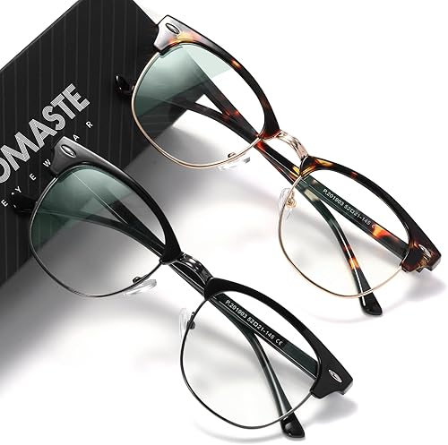 Vista 22 de Lentes de bloqueo de luz azul, vintage, medio marco, lente transparente UV, antifatiga ocular, gafas de juegos para computadora para mujeres