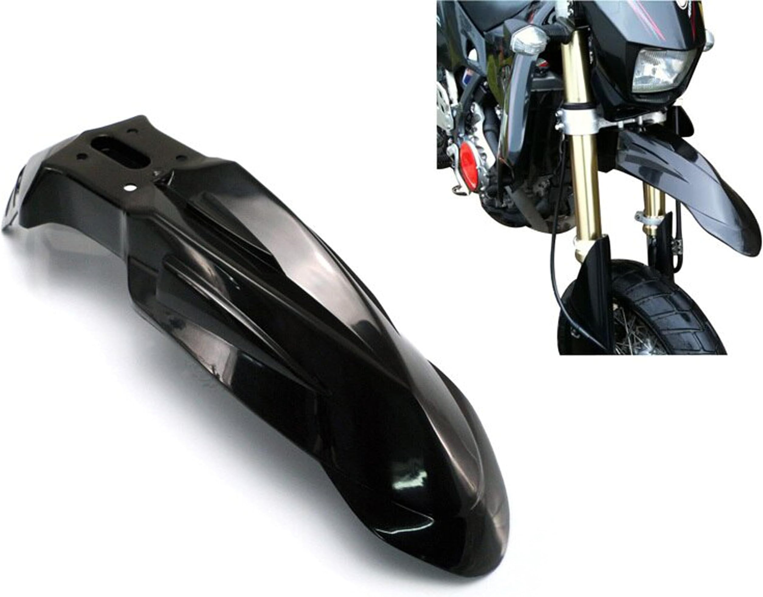 Motorbike Front Mudguard Fender for Supermoto, Motocross, Trail Bike and Off-Road Adventure Bikes | Ideal Motorcycle Splashguard to fit various Honda Kawasaki Suzuki Kawasaki KTM Models | Black