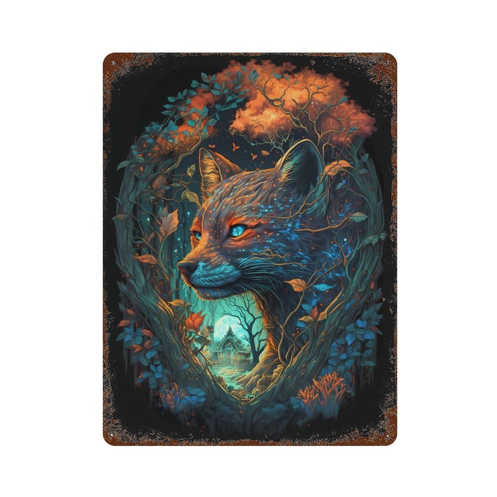 Fox Storybook Weathered Tin Sign 15.7"x11.8", Retro Wall Decor for Pub, Kitchen And Man Cave Decor