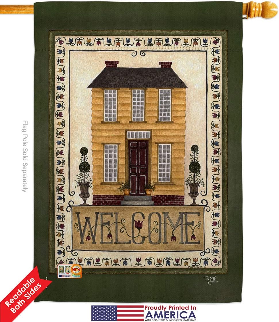 Welcome Yellow House Garden Flags Set Country Living Primitive Farm Western Barn American Rustic Cowboy Rural Ranch Small Decorative Gift Yard Banner Double-Sided Made In USA 28 X 40