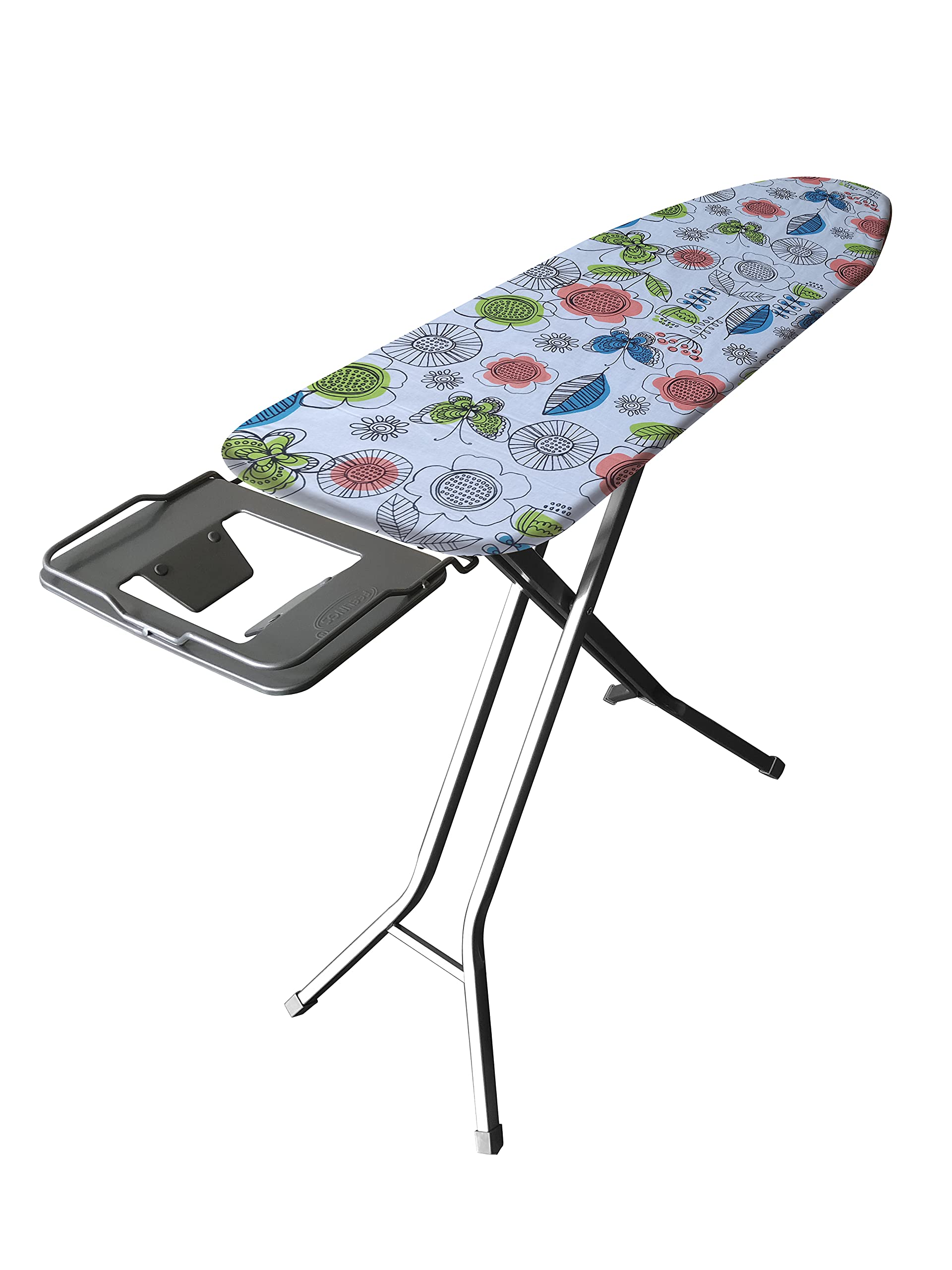 FEELINGS Ironing Board Crystal With Steam Iron Rest Holder 4-Leg Foldable & Adjustable Iron Table Lightweight Heat Resistant Thick Cotton Cover 122 Cm (DARK GERY)