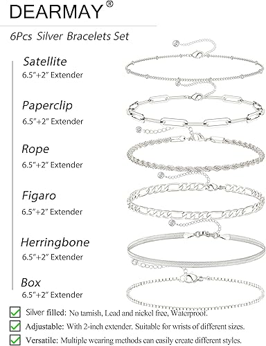 Vista 5 de DEARMAY Pulseras de oro para mujer, impermeables, juegos de joyas de oro real de 14 quilates para mujer, modernas, finas, delicadas, apilables