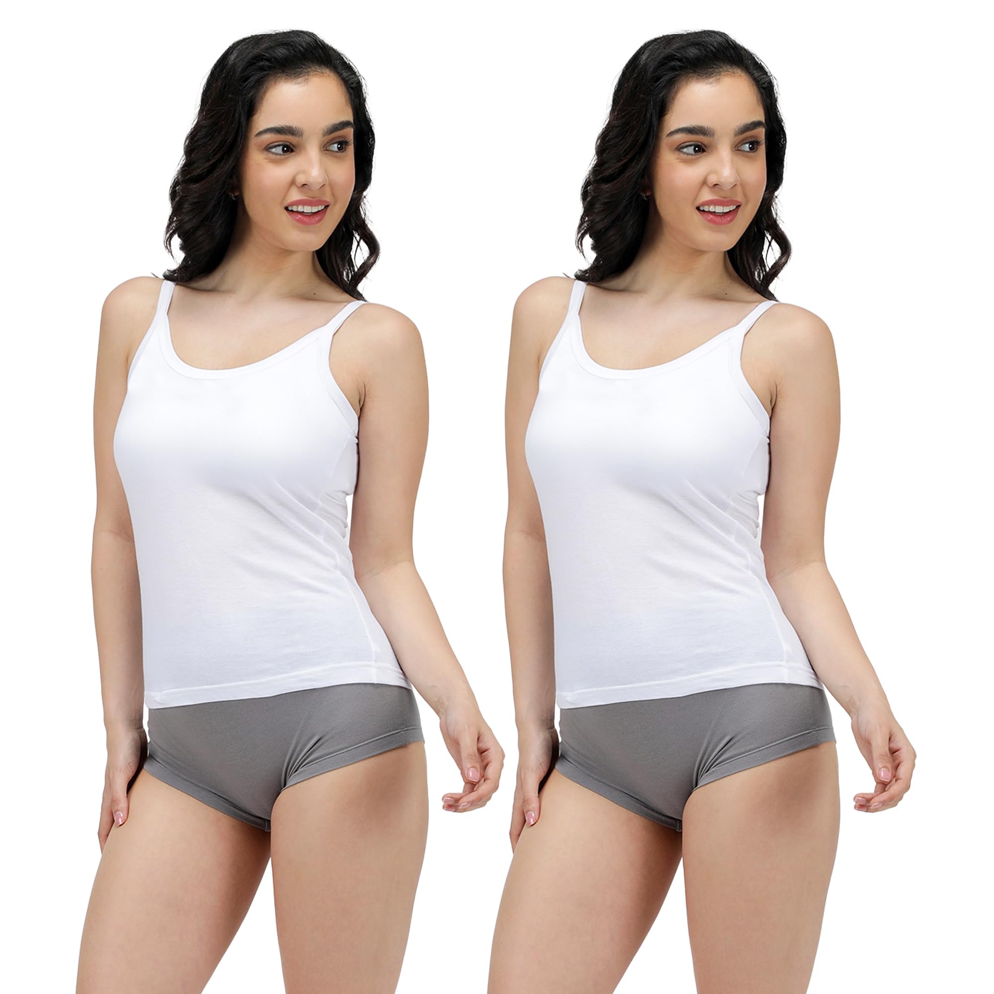 amul comfy Pack of 2 Black Sleeveless Solid Cotton Short Slips Camisole for Women-picture-30