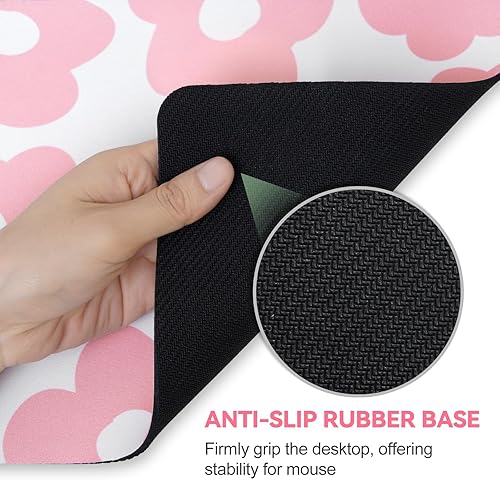 Miniatura 4 de Paquete de 2 alfombrillas para mouse con base de goma antideslizante de 9.5 x 7.9 pulgadas, alfombrilla de mouse rosa para computadora, bonita
