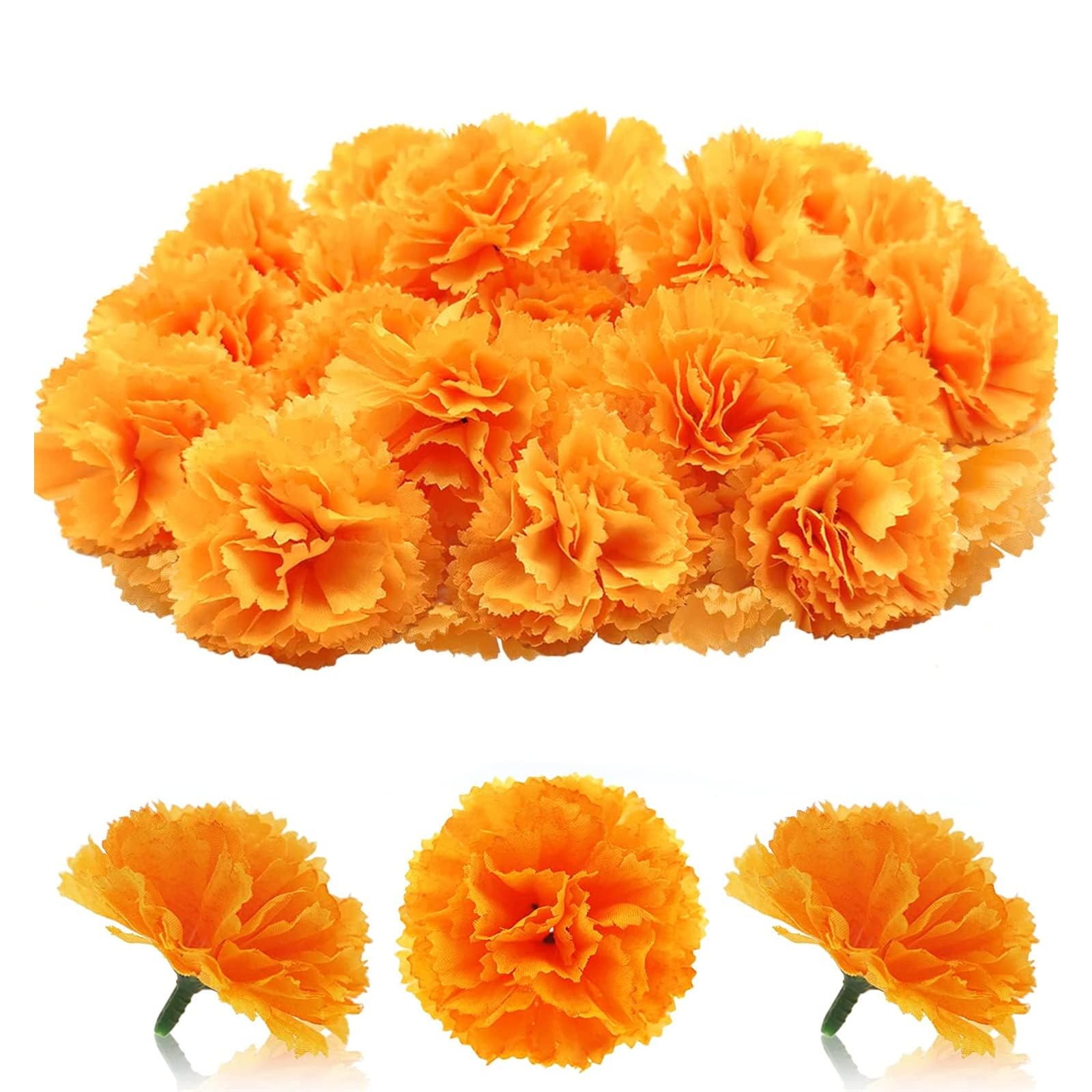 GEFIRE 30 Pcs Cabezas de Flores de Clavel Falso Flor Artificial en Forma de Margarita, Flores Artificiales Decoracion, Decoraciones para Fiestas Decoración de Bodas en el Hogar (Naranja)