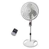 Lasko Oscillating Adjustable Pedestal Stand Fan with Timer and Remote for Indoor, Bedroom, Living Room, Home Office & College Dorm Use, 16 Inch, White, 1646