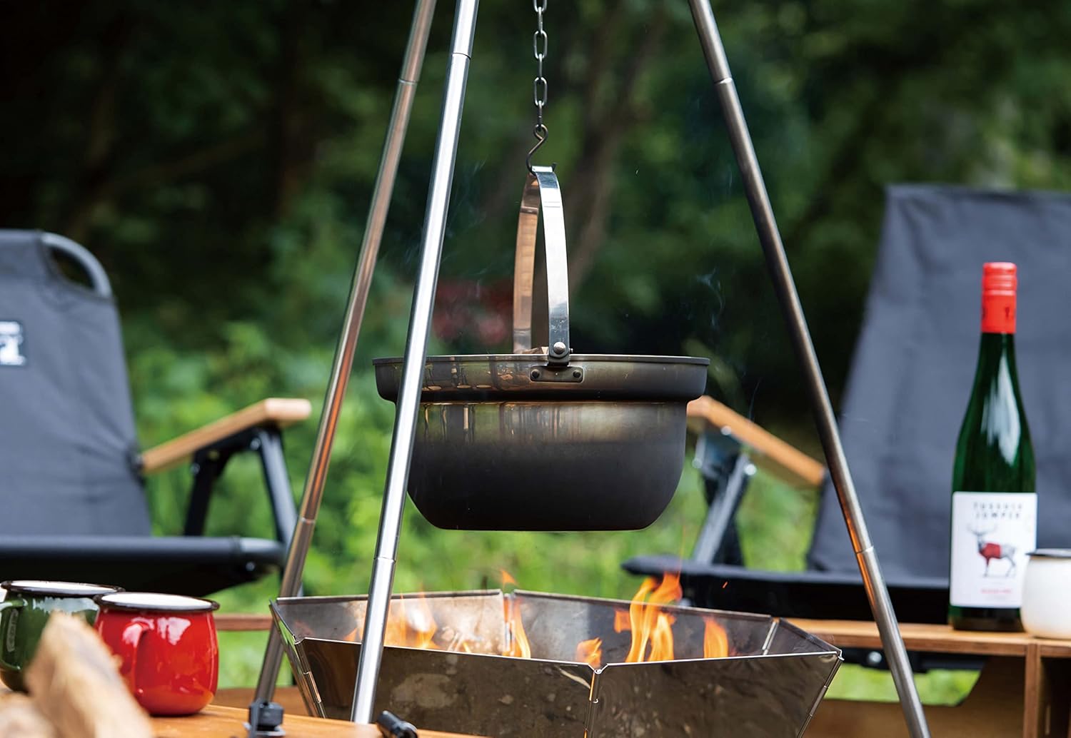 Captain Stag UH-4125 Outdoor Pot, Camping Bonfire Pot with Wooden Lid, 8.7 inches (22 cm), Stainless Steel, Made in Japan