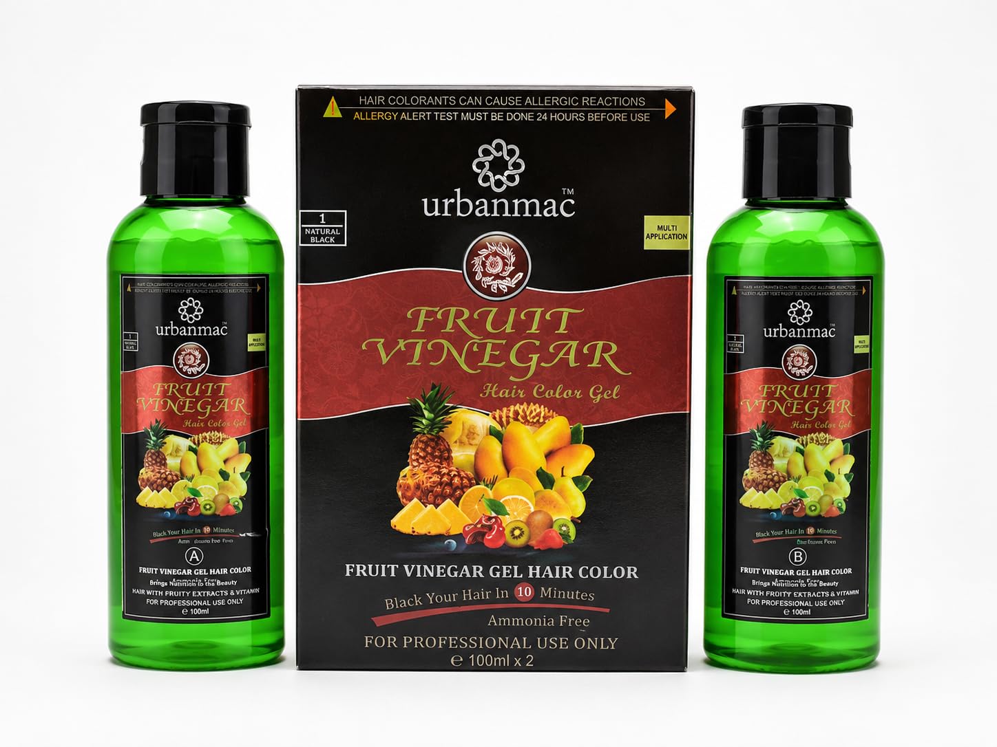 URBANMAC Fruit Vinegar Gel Hair Color Natural Hair Color Dye for Black Hair Dye(100ml x 2) - Black (BLACK, 400)-image-44