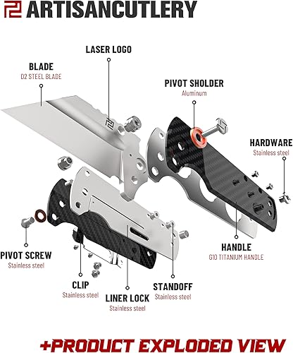 Miniatura 3 de ARTISANCUTLERY Cuchillo táctico proponente cuchillo plegable D2 hoja de acero con mango de fibra de carbono hoja fija EDC cuchillo para caza,