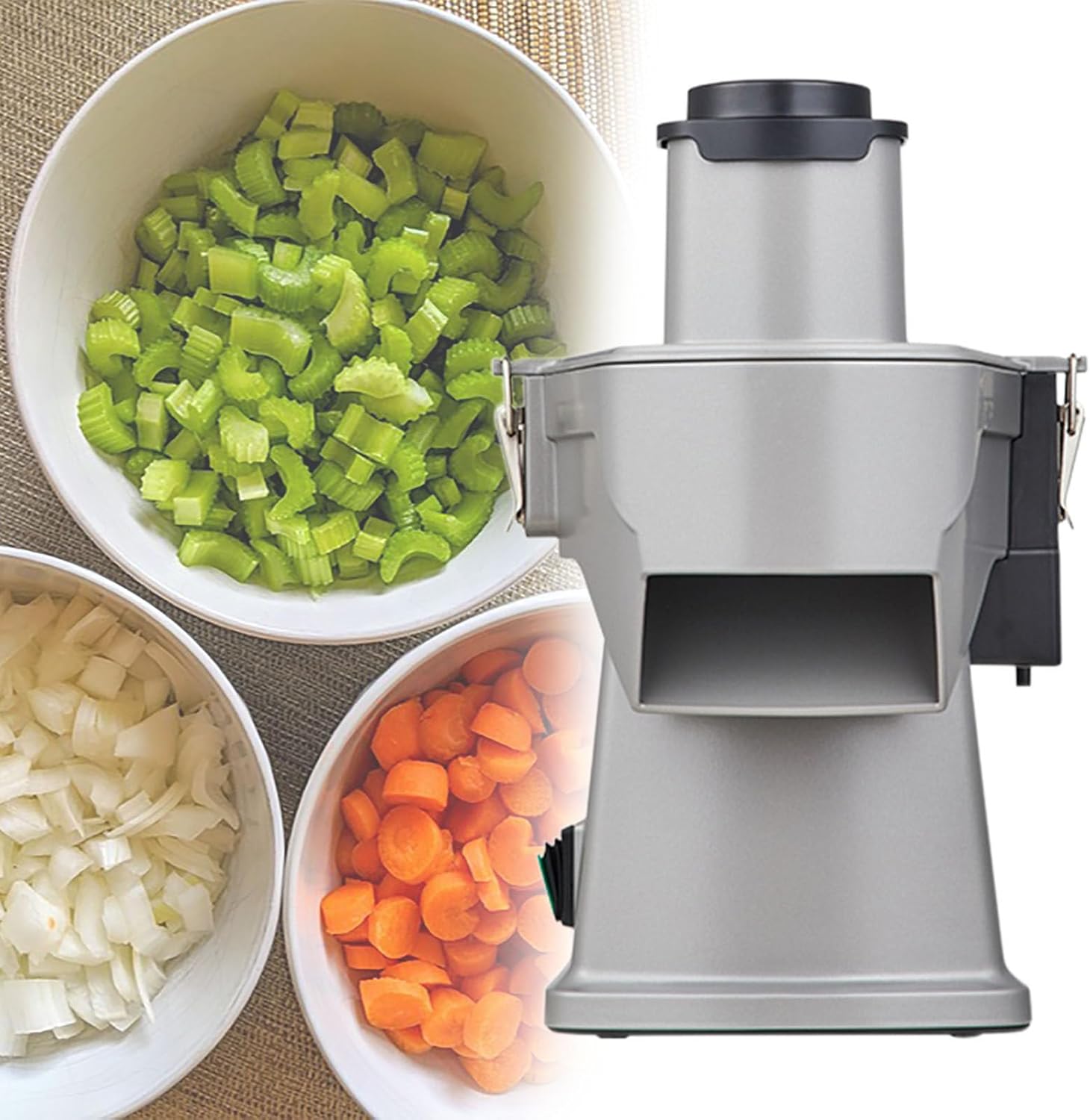 4 in 1 Food Cutting Machine Electric Vegetable Cutter with Stainless Steel Blade Vegetable Fruit Slicing Machine for Slice Shred Cutting Adjustable Thickness 1-3mm