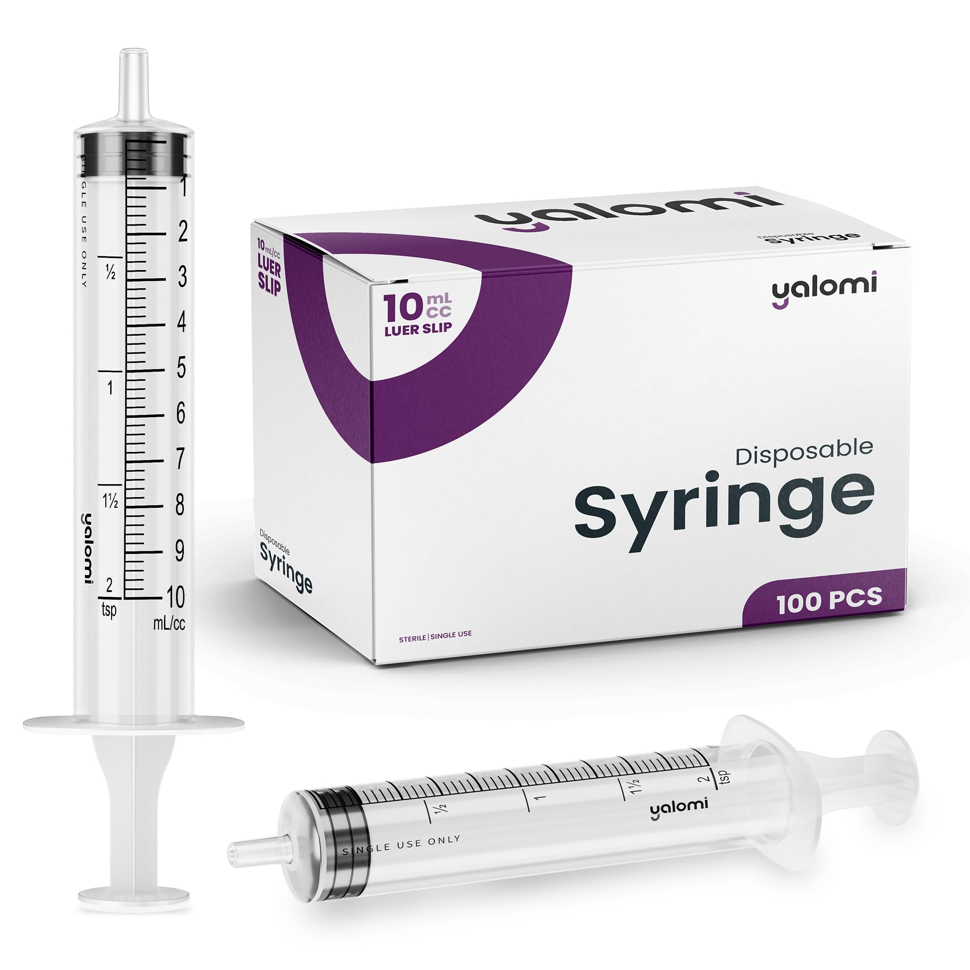 10mL Luer Slip Syringe (No Needle) – 100 Pack | Sterile & Individually Wrapped | Professional, Industrial & Personal Use | Yalomi