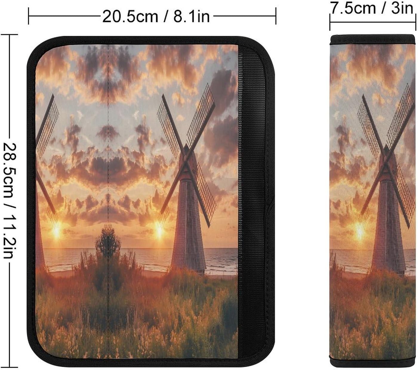Dutch Windmill Sunset Car Seat Strap Covers Soft Seat Strap Shoulder Pads Seatbelt Covers for All Car Seats 2PCS