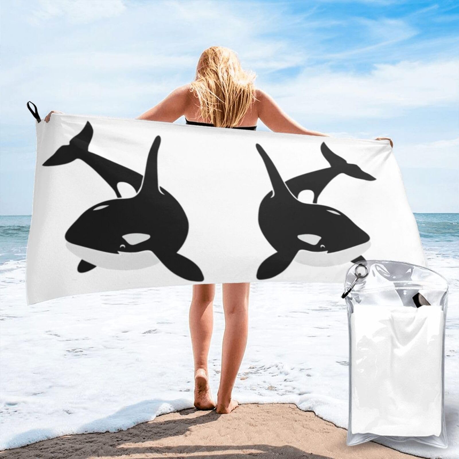 KAPPTYY Killer Whale Dolphin Ocean Print Quick Dry Towel Bath Shower Beach Wrap For Gym Vacation Adults