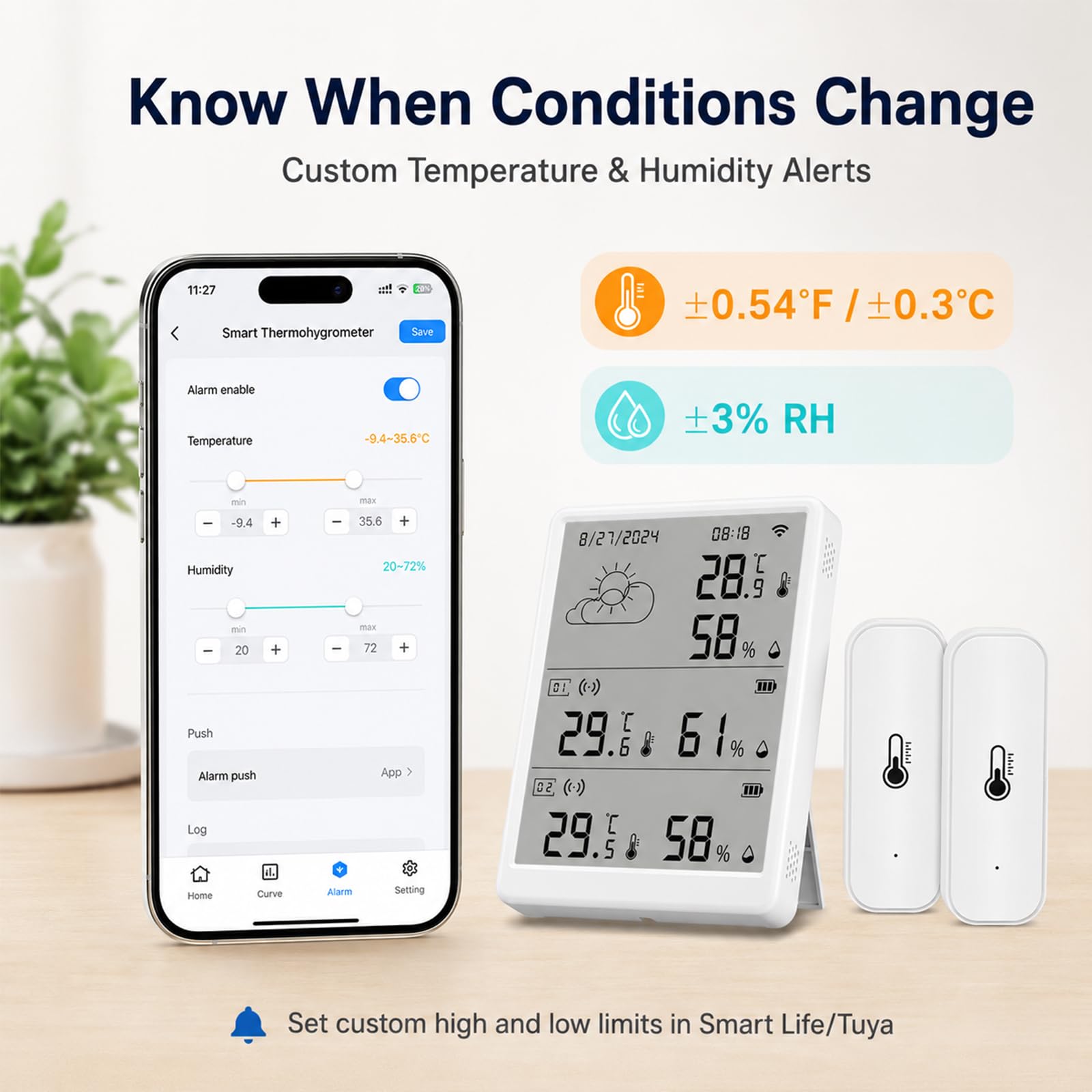 Thermomètre hygromètre Wi-Fi avec 2 capteurs pour température et humidité