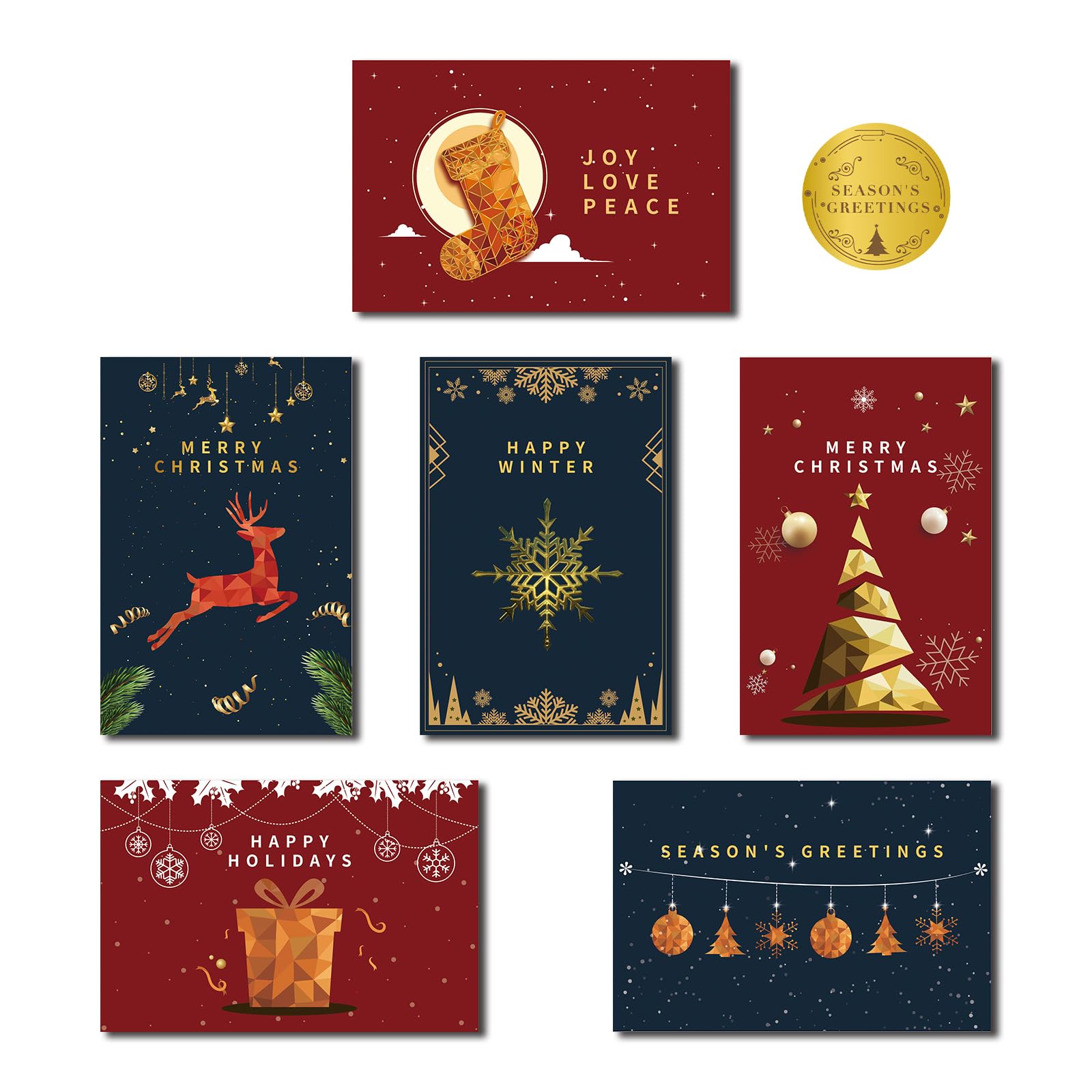Amazon.com : Omosri 30 Pack Christmas Cards Bulk 3D Holiday Greeting Cards  with Red Envelopes Sealing Stickers Warm Wishes of Joy and Peace for  Business Family Friend 4 x 6 Inch 6 Designs : Office Products