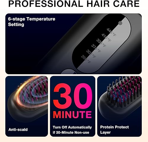 Miniatura 6 de Cepillo alisador de pelo, cepillo alisador de pelo para mujeres con 6 temperaturas MCH de calentamiento rápido, adecuado para el hogar y viajes y