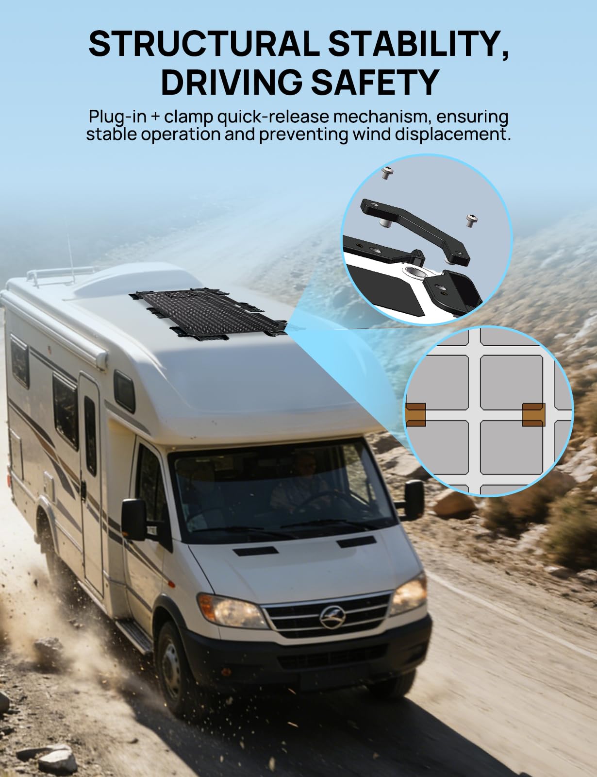 ECO-WORTHY Support Panneau Solaire avec Construction de Refroidissement Suspendue, Installation Rapide, Compatible avec Les modules flexibles et en Verre de Moins de 200 W, Convient pour le Camping