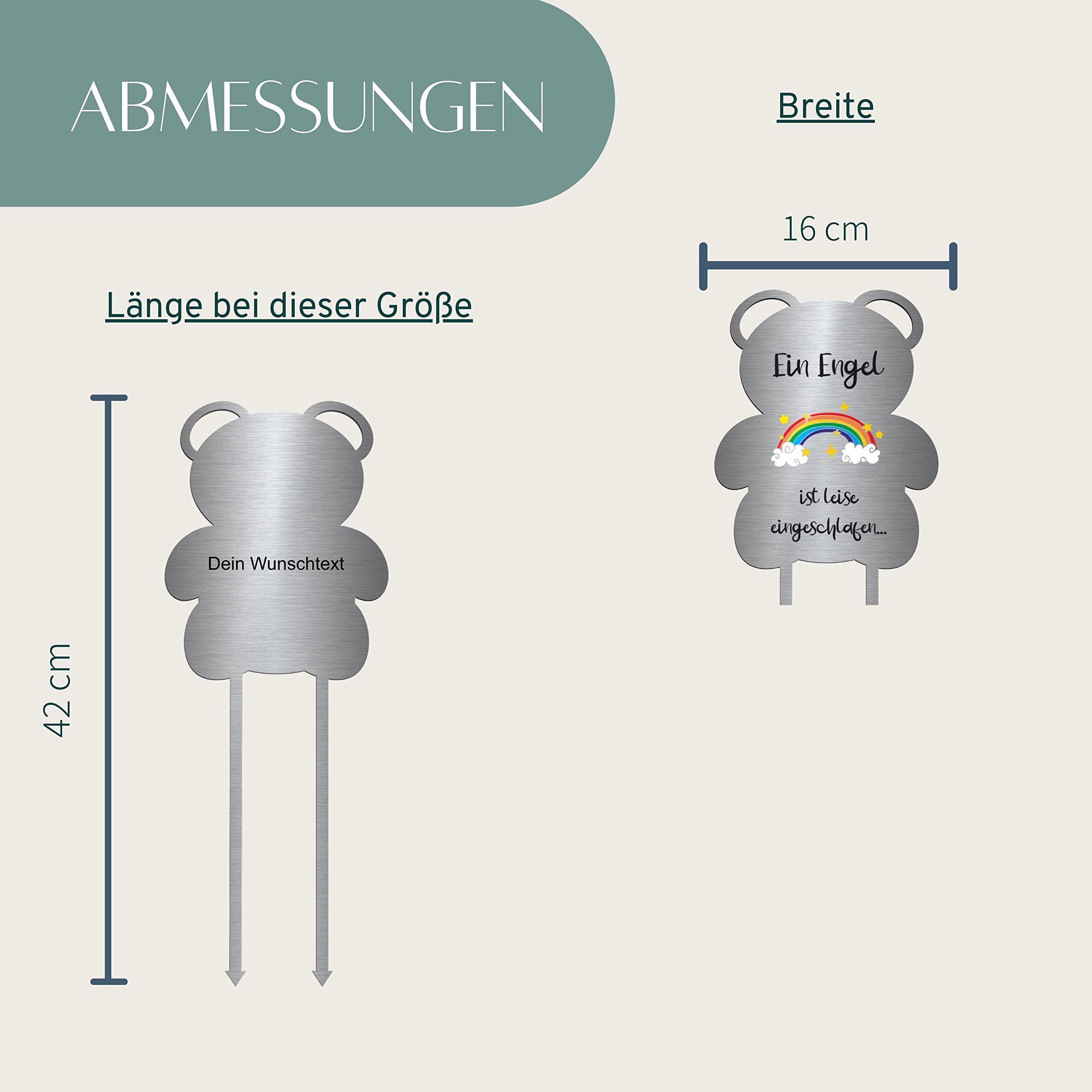 Edelstahl Grabstecker - Blumenstecker als Teddybär | Personalisiertes Sternenkind Andenken - Sternenkinder Grabschmuck wetterfest | persönliche Friedhof Grab Kindergrab Dekoration (Personalisierbar)