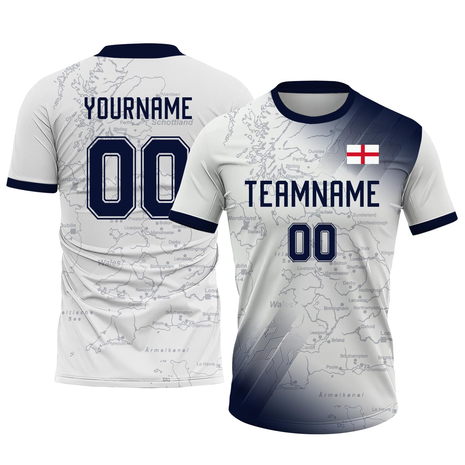 Generic Custom England Soccer Jersey with Name Number, Personalized Athletic Shirts for Men Women Youth Kids, White Soccer Shirt Set