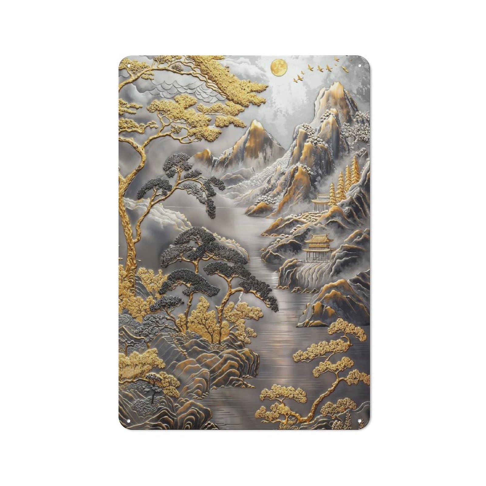 Bar Wall Platinum Cliffside Haven Decorative Metal Plaque, Wall Decor for Home Pub, Dining Room Or Drinks Area, 30x20cm