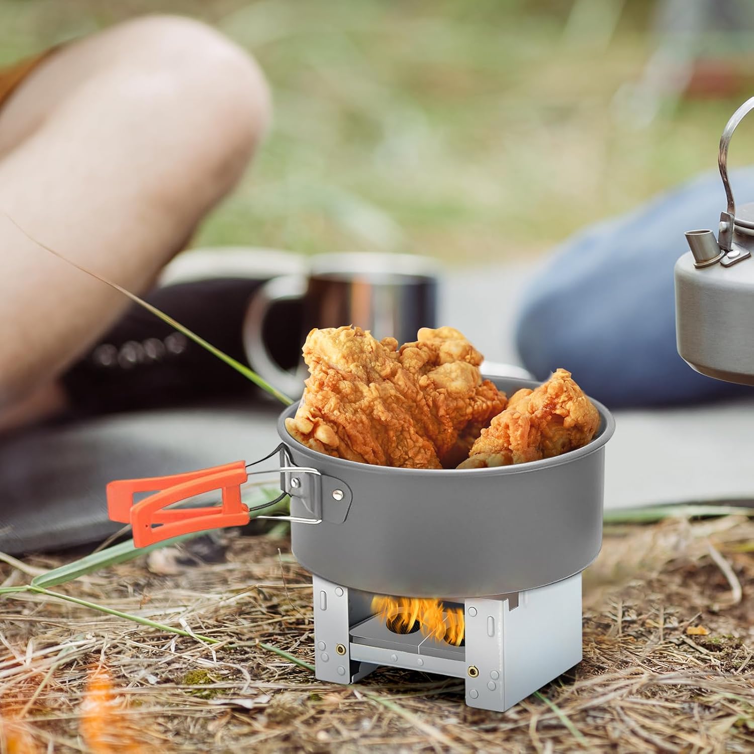 Menolana Mini Alcohol Camping Stoves Set Folding Grill Burning Stoves Alcohol Heater for Pot, Outdoor Cookware for Backpacking Picnic Hiking Camping, A