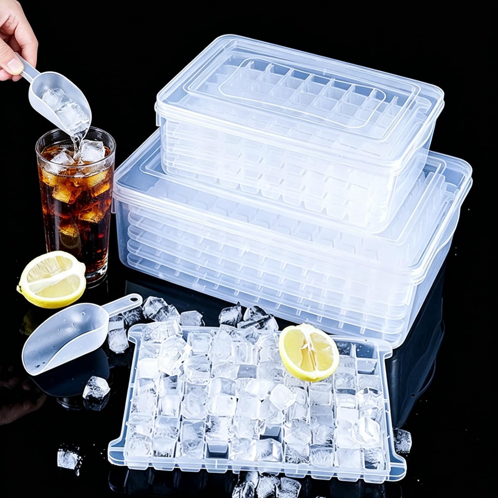 Kaffee-EiswüRfel-Form Mit Deckel, Stapelbare EiswüRfel-Schale Mit Aufbewahrungsbox FüR GeträNke, Whiskey, Cocktails Und Tee Zu Hause
