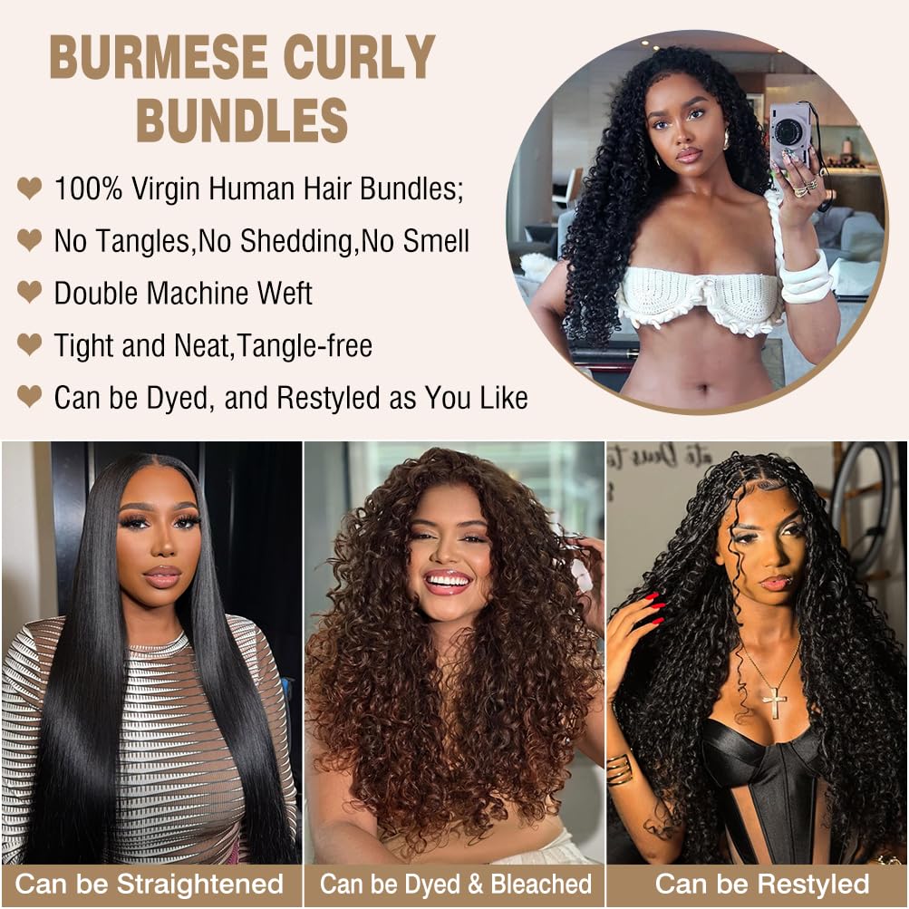 Amazon.com : Burmese Curly Human Hair Bundles 16 18 20 Inch  display picture 3