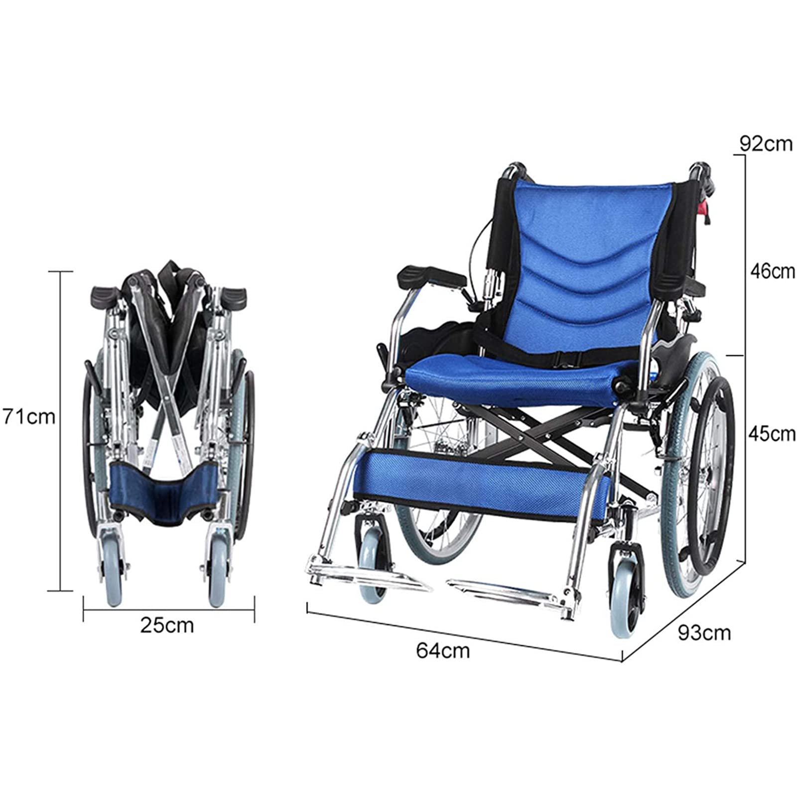 Silla De Transporte Ligera, Silla De Ruedas De Aluminio Autopropulsada Plegable con Frenos De Mano con Bloqueo, Silla Multifuncional De Rueda Grande para Todo Terreno para Ancianos
