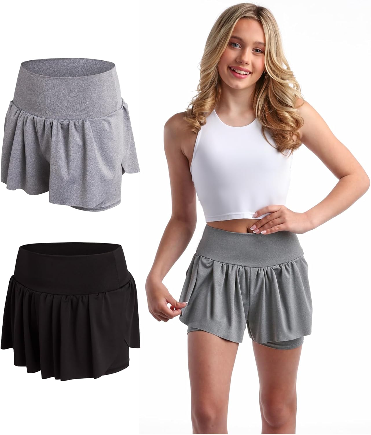 Sweet Hearts Girls Athletic Skort - 2 Pack Girls Butterfly Shorts with Spandex Lining Skirts with Shorts: Made in USA (5-18)