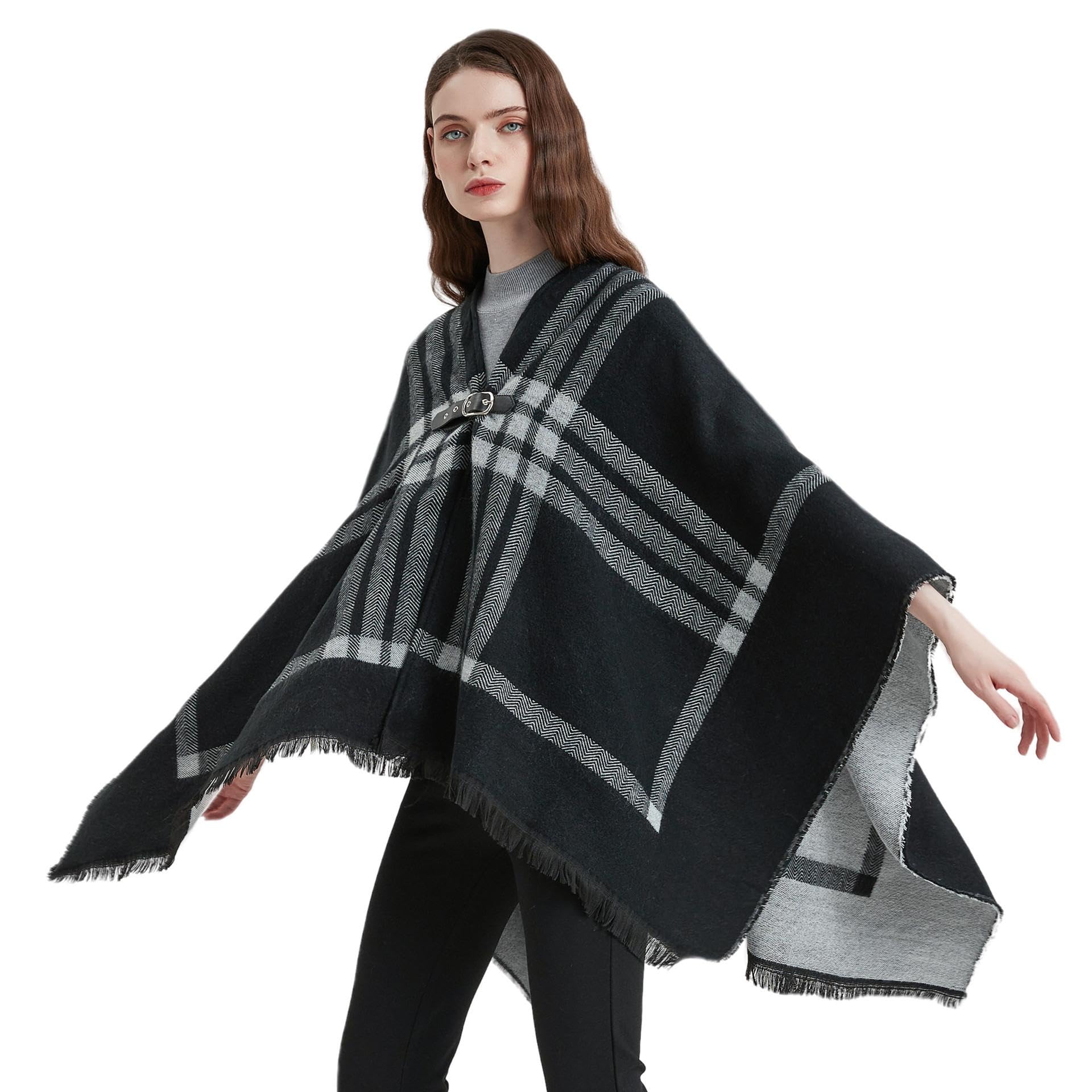 Sciarpa Donna Scialle Uomo Scialle Autunno E Inverno Cashmere Mantello da Donna con Scialle Diviso in Pelle Scozzese Bianco E Nero