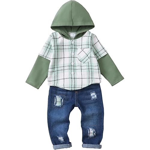 NZRVAWS Baby Boy Clothes Toddler Outfit Infant 6 12 18 24 Months 1 2 3 4T Hoodie Sweatersuit Ripped Jeans