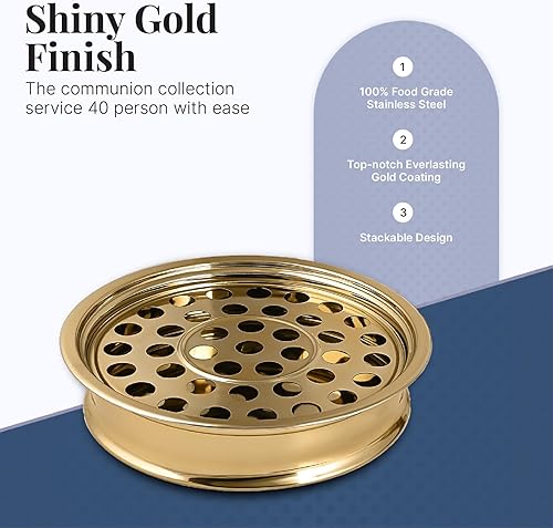 Miniatura 2 de Mayur Exports Bandejas de comunión de acero inoxidable prémium Bandeja de taza sagrada para iglesias suministros de comunión (espejo de latón)