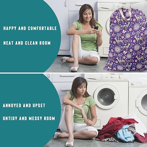 Miniatura 7 de Sanlykate Bolsa de lavandería extra grande con cierre de cordón y asa, 28 x 40 pulgadas, bolsa de ropa sucia de viaje resistente para lavandería y