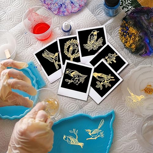 Miniatura 3 de OLYCRAFT 9 calcomanías de patrón de pájaro de 1.6 x 1.6 pulgadas, diseño de rama de pájaro, flor, autoadhesivas, calcomanías doradas, temáticas de