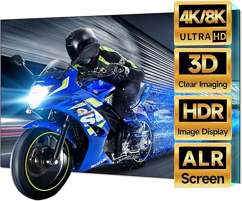 IN&VI Pantalla de proyector, 1.3 ganancia 178 ángulo de visión ALR Pantalla de proyección de marco fijo Edge Free 48K HDR y Active 3D Antiarrugas