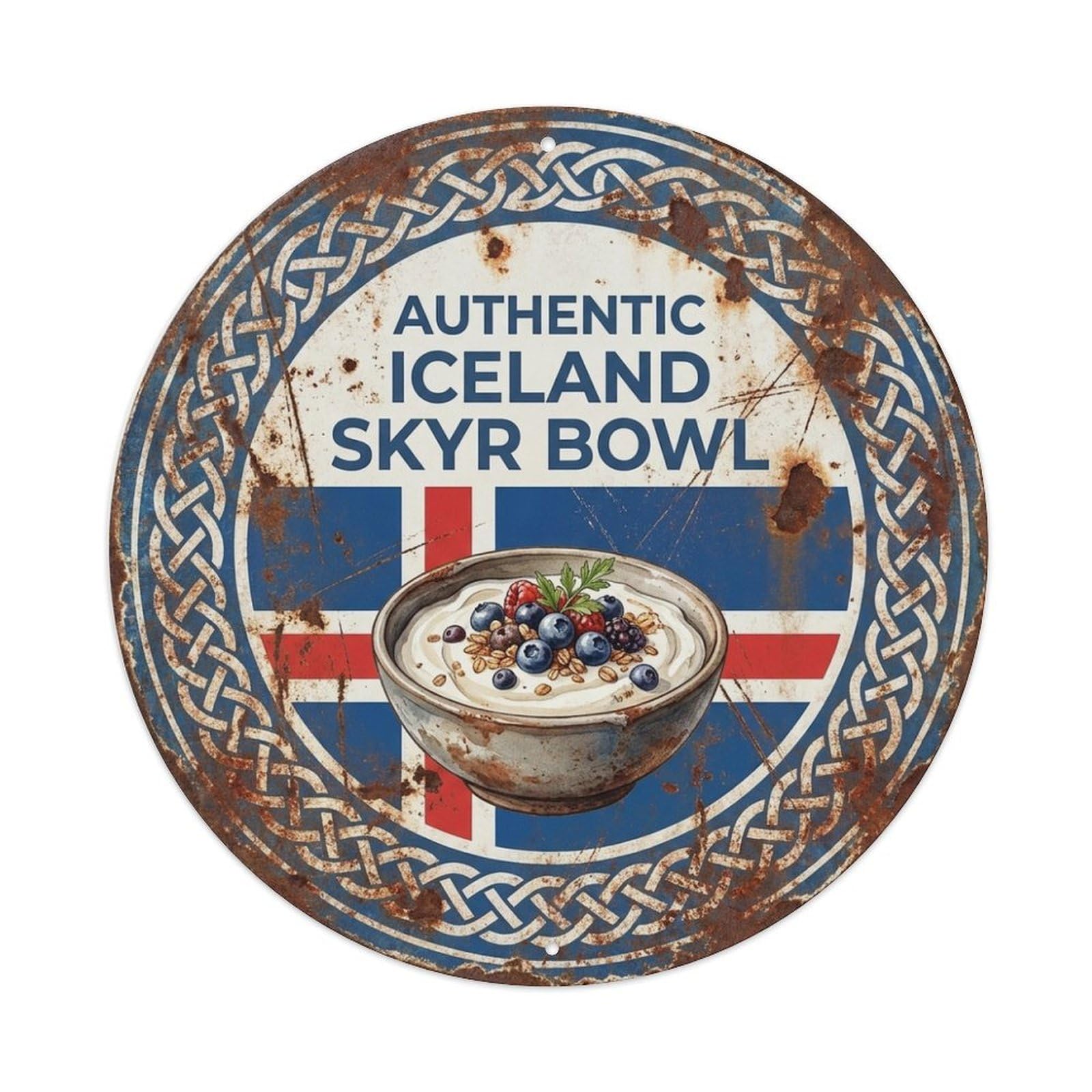 Olhnbad Style Iceland Skyr Dairy Bowl Travel Dessert Cuisine Metal Tin Sign