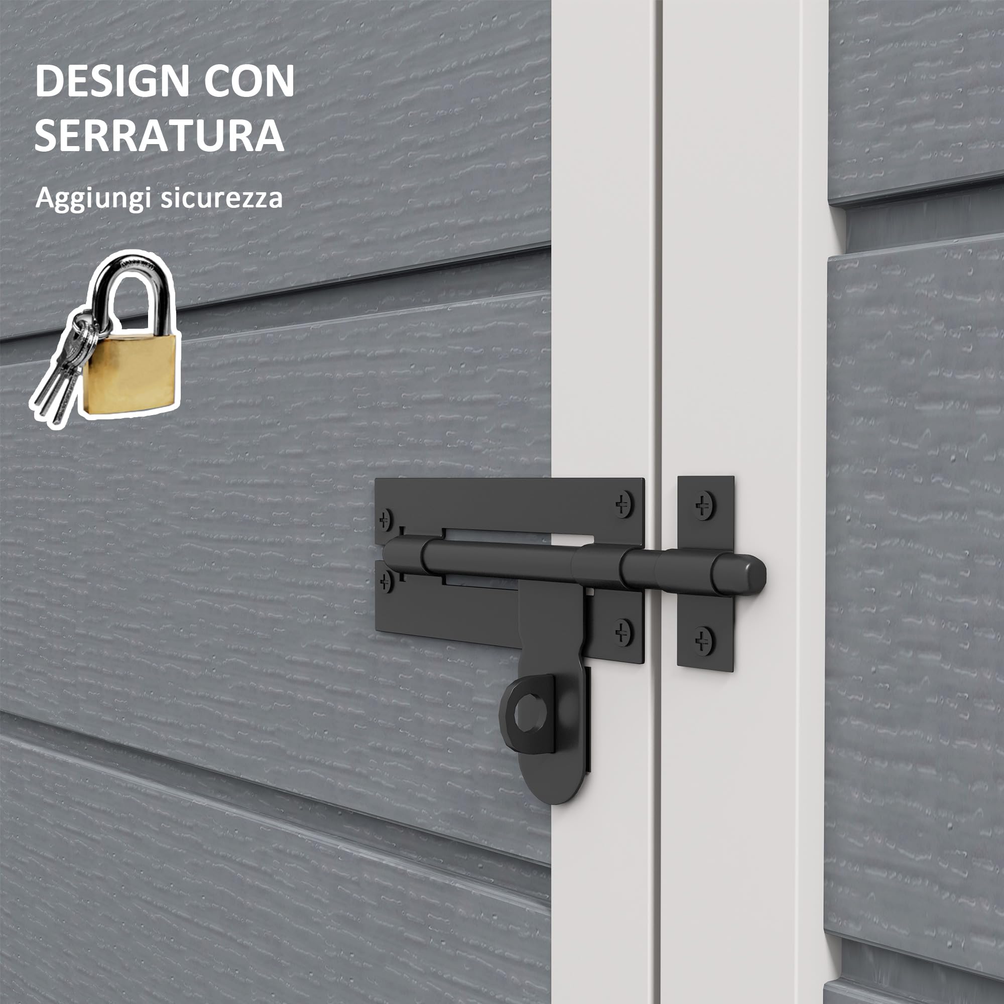 Capanno Attrezzi da Giardino con 1 Anta Ripostiglio da Esterno in Alluminio/Plastica con Lucchetto Dimensioni 151x92x193 cm Grigio
