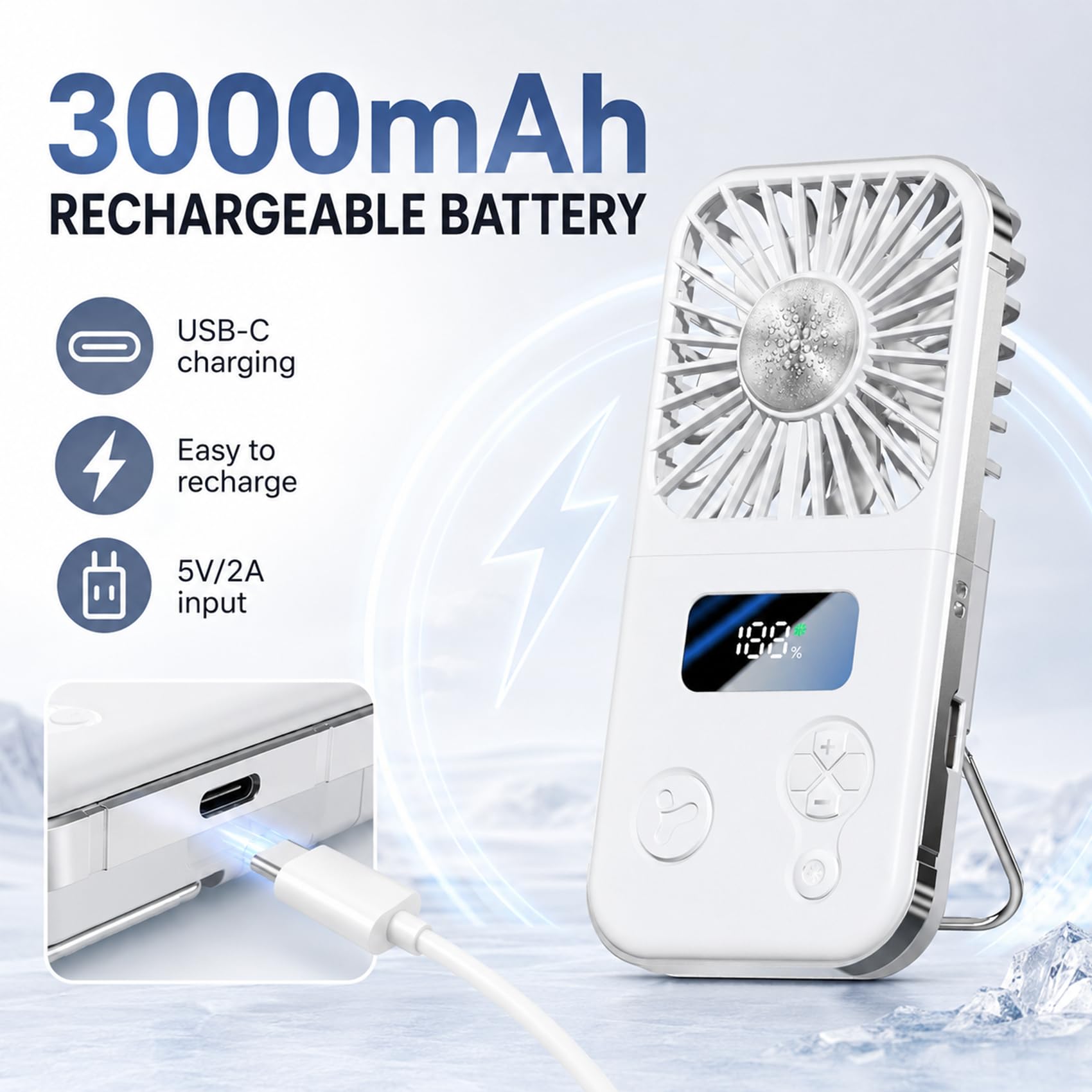 Handheld Fan Rechargeable, Portable Mini Fan with Ice Cooling Plate, 199 Speeds Foldable Hand Held Fan - Image 6