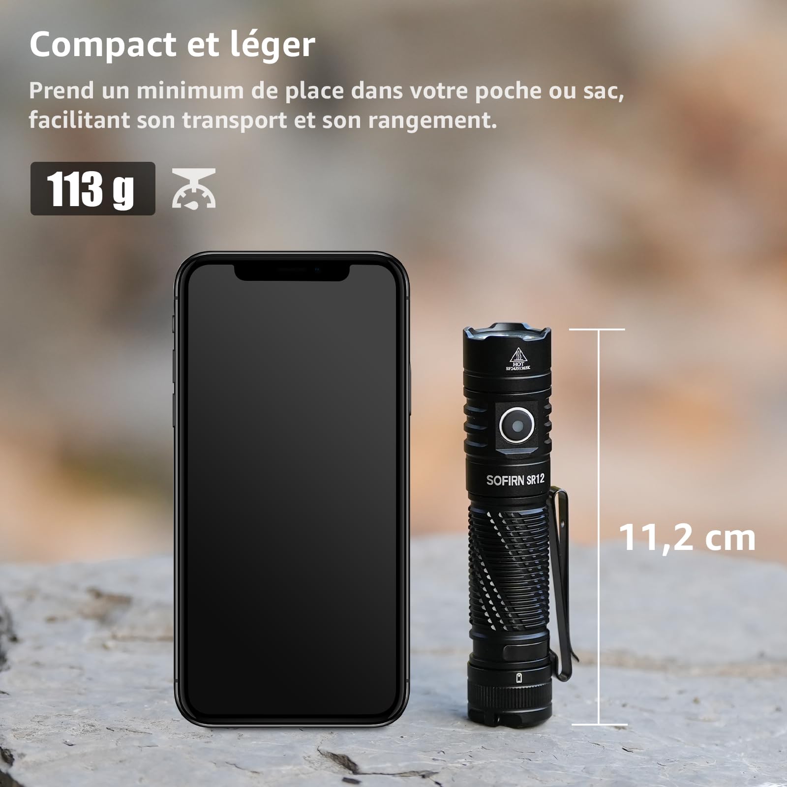 Sofirn SR12 lampe rechargeable à DEL – poche lumineuse EDC, 396,2 m, haute luminosité, étanchéité IP68, interface