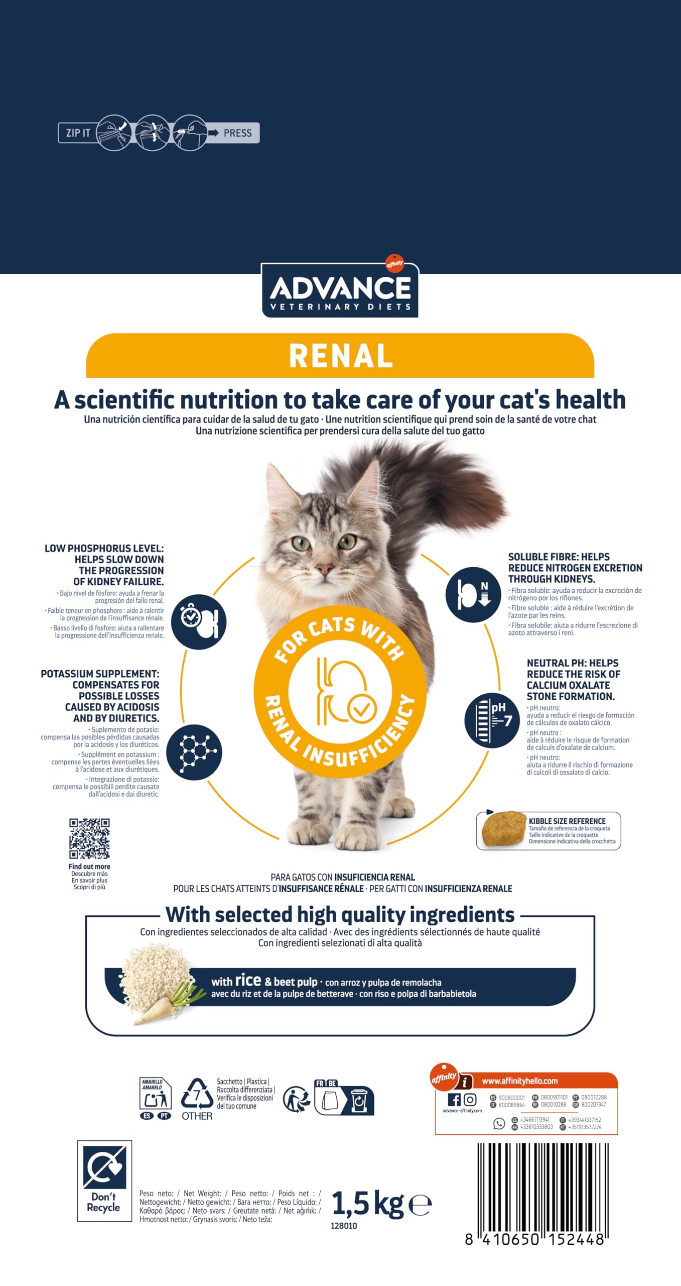 Advance Veterinary Diets Renal - Croquettes pour Chat avec Problèmes Rénaux - 1,5kg