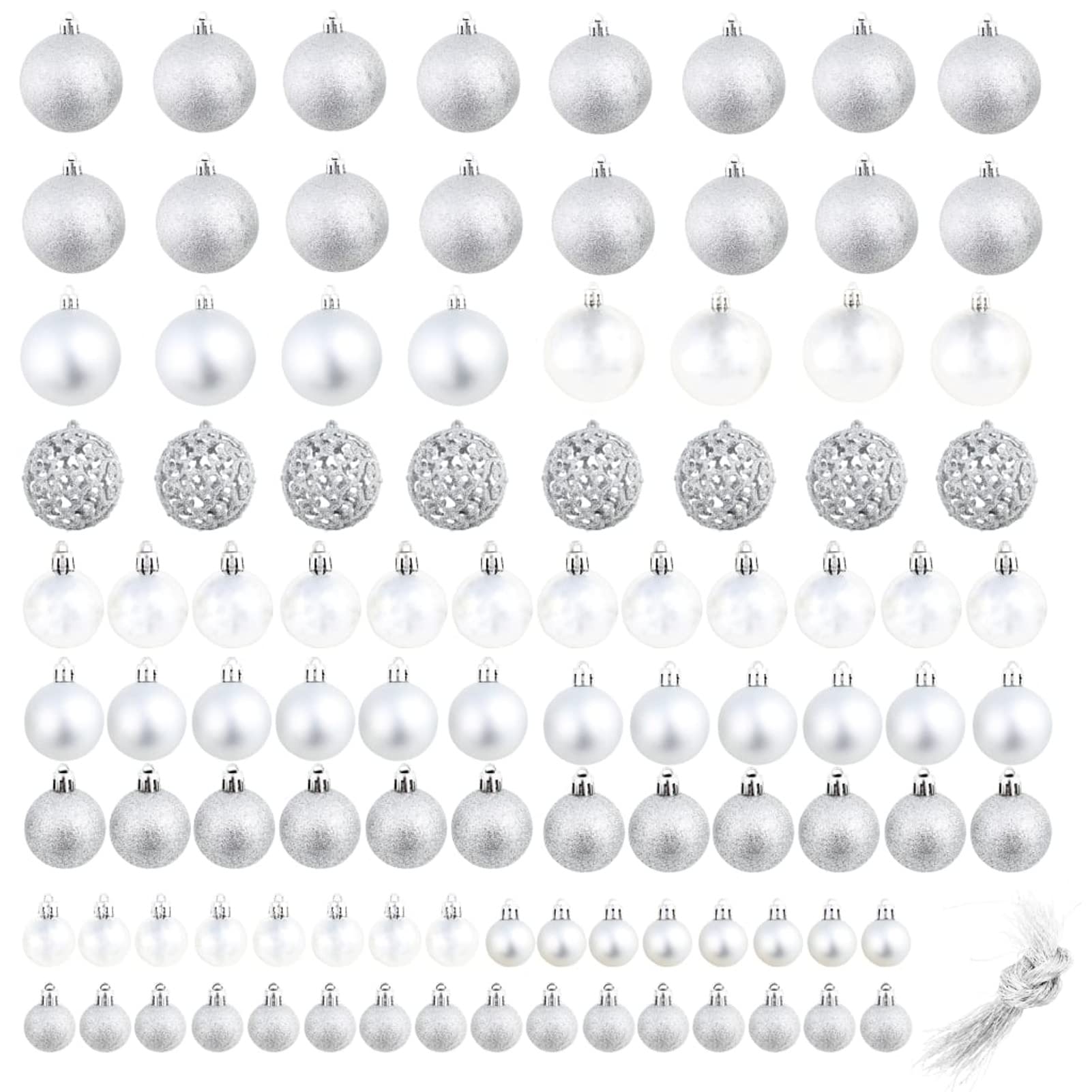 ARKEM 100-tlg. Weihnachtskugel-Set 3/4/6 cm Silbern Weihnachtsdeko HäNgend WeihnachtsanhäNger Personalisiert