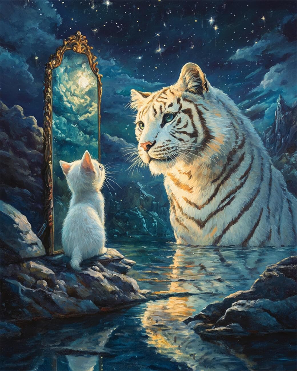 RKFLGEW DIY Seed Bead Embroidery Kits Anime White Tiger 50x70cm