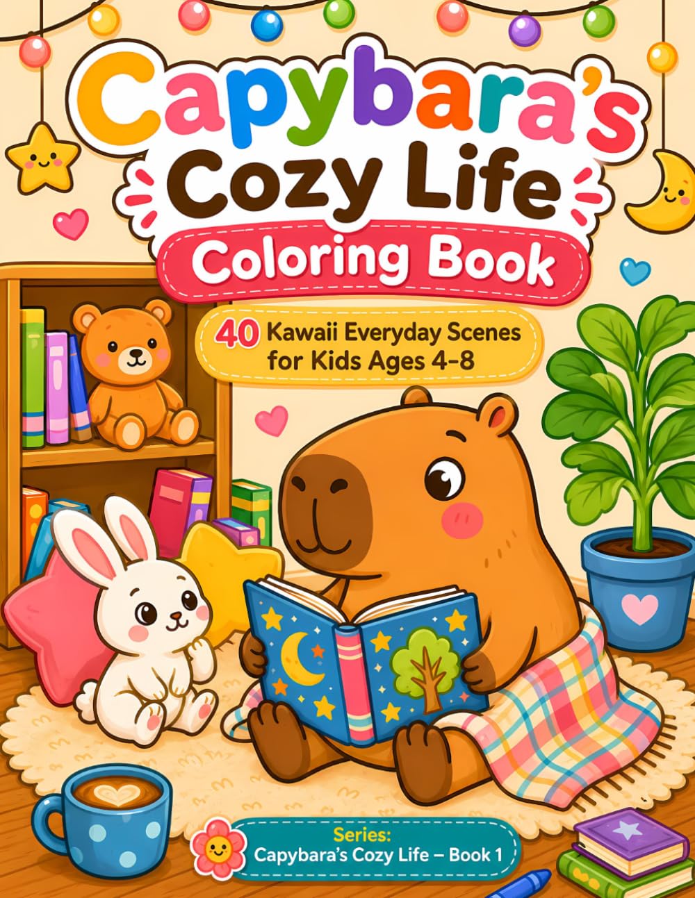 Capybara's Cozy Life: A Cute Coloring Book with 40 Kawaii Everyday Scenes for Kids Ages 4-8