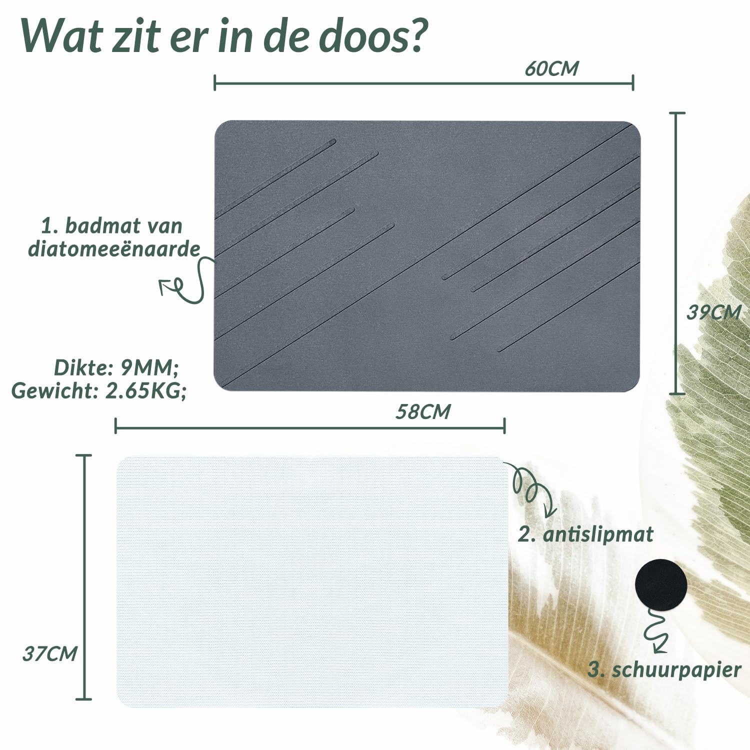 WENKO Bathroom Template Simi Made of Keselguhr Hygienic Sauna Mat Non-Slip Natural Durable with Water Absorption Properties Quick Drying 60 x 39 cm Grey