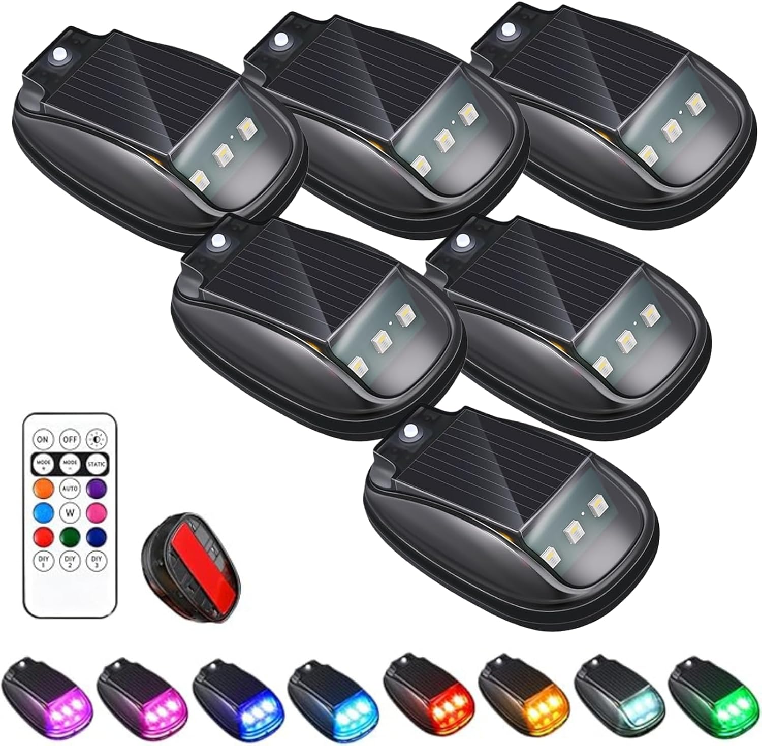 2026 Upgraded Solar Car Roof RGB Strobe Light 8 Colors, Smart Sensing Marker Light 8 Colors, Waterproof Wireless LED Strobe Lights, for Night Driving, Vehicle, Truck Use (6 Lights)