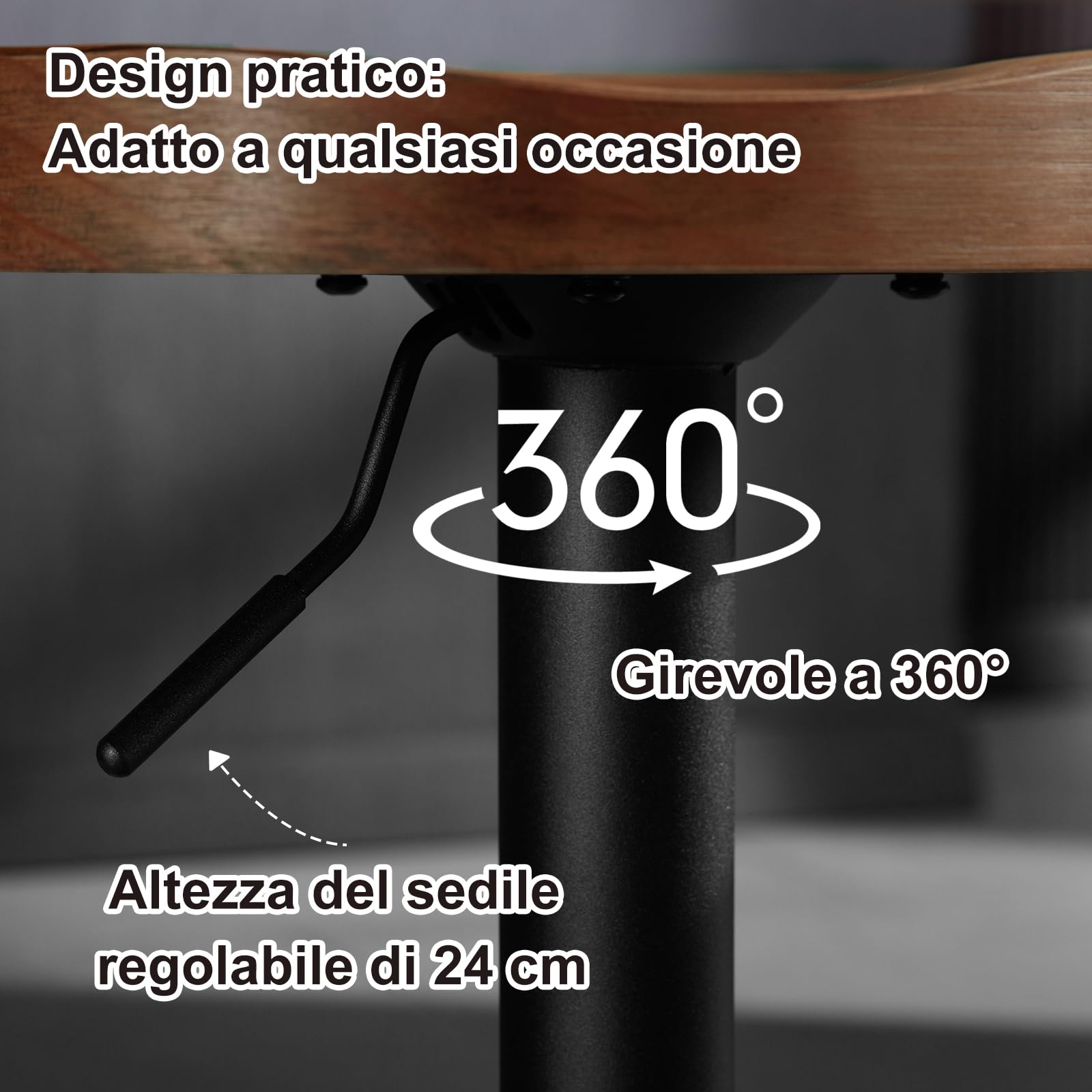 WOLTU Sgabello Cucina, Regolabile, Legno Massiccio, Marrone | Sgabello Bar a Sella, Altezza Regolabile 60-81cm, Girevoli a 360°, con Poggiapiedi, per Colazione, penisola cucina